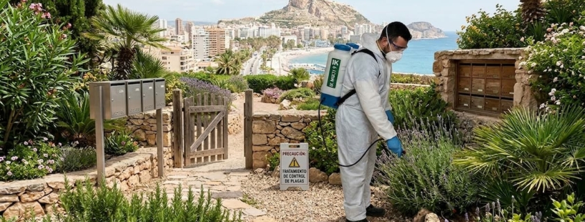 Técnico profesional realizando tratamiento de desinsectación preventiva